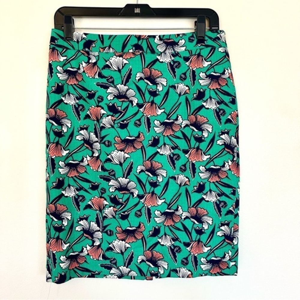 J. Crew Green Floral Basketweave Short Pencil Skirt Size 2 - Picture 1 of 10